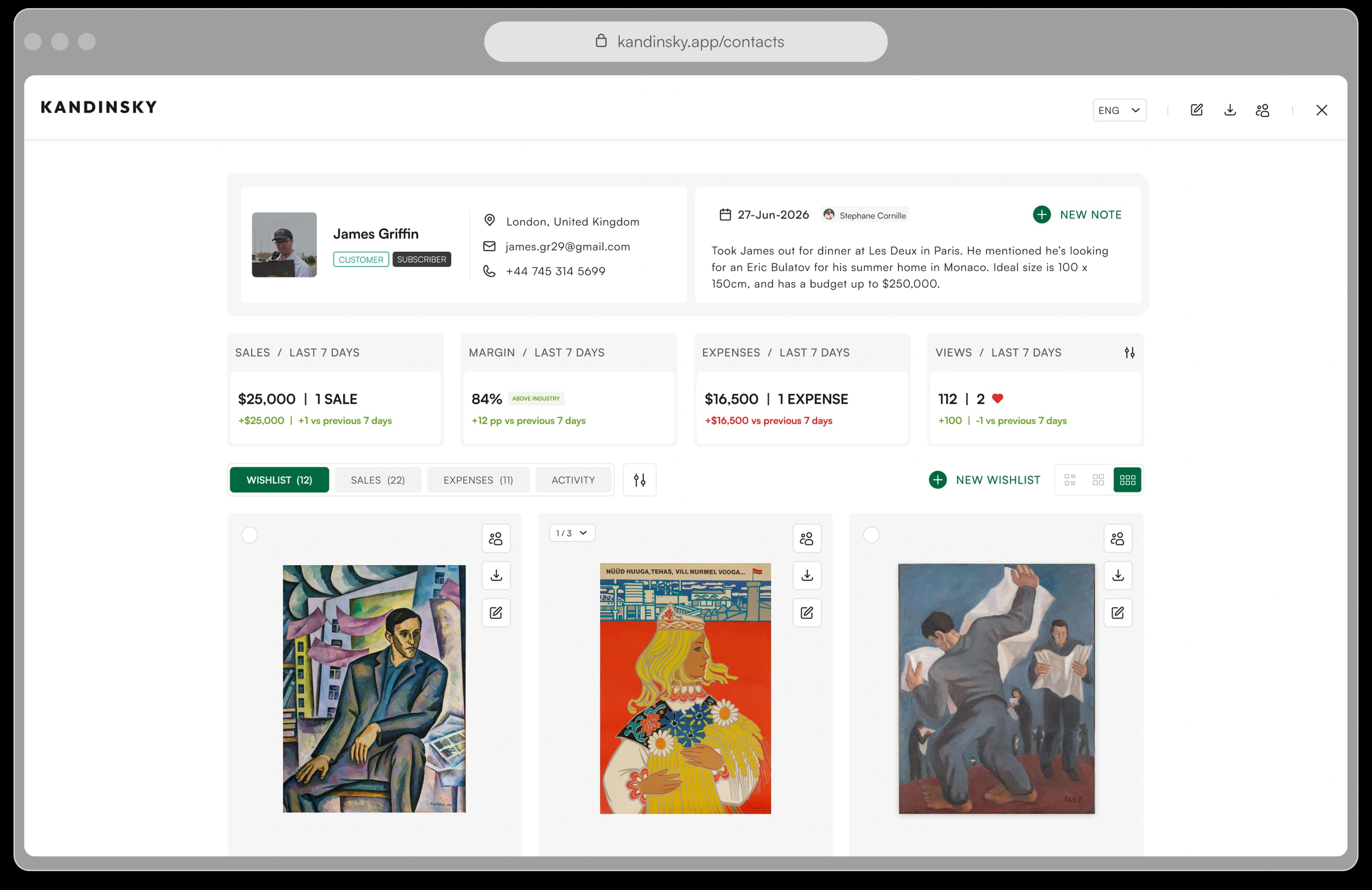 Buyer engagement and contact purchase history