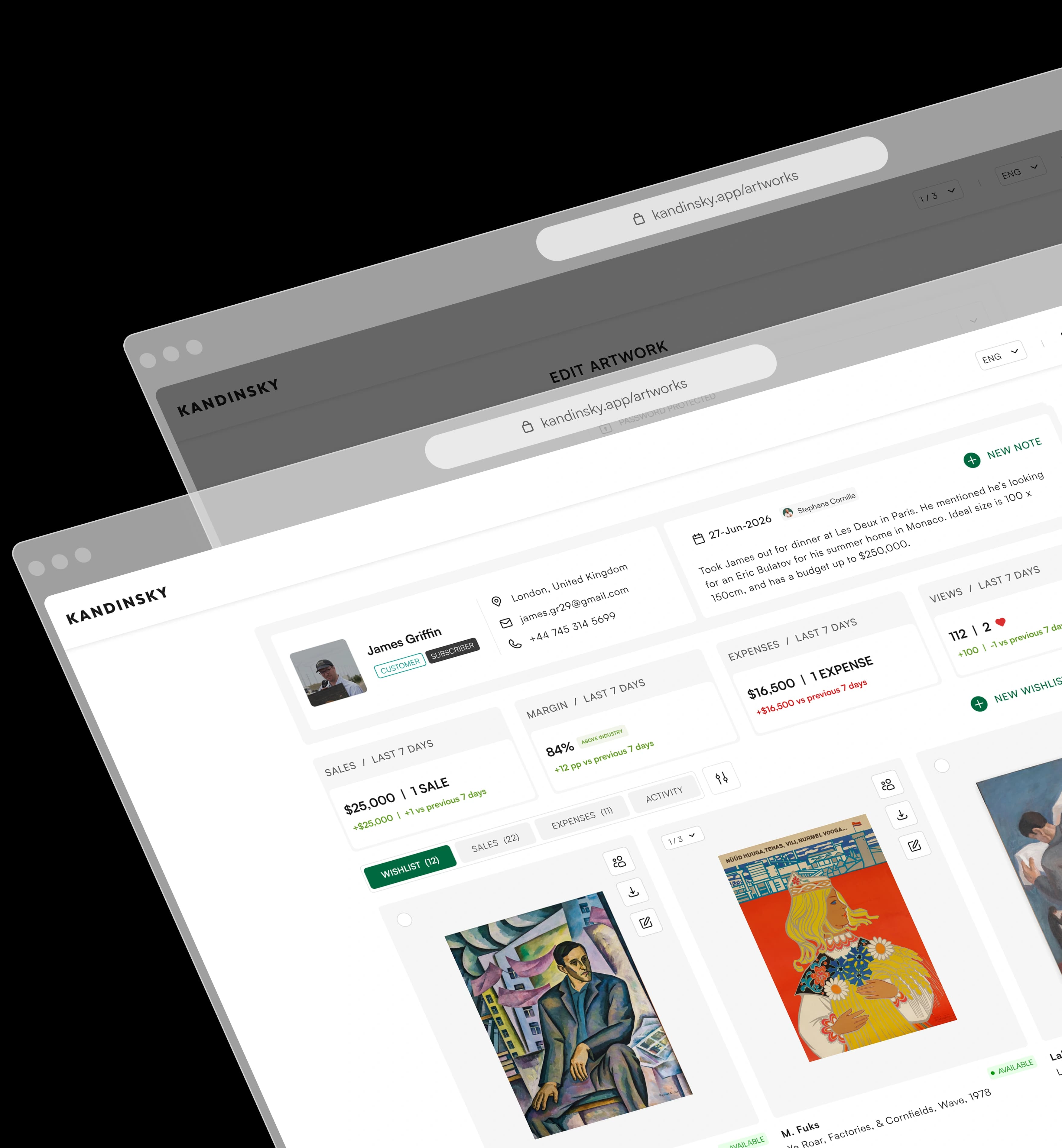 Contact wishlist, activity, and profile views
