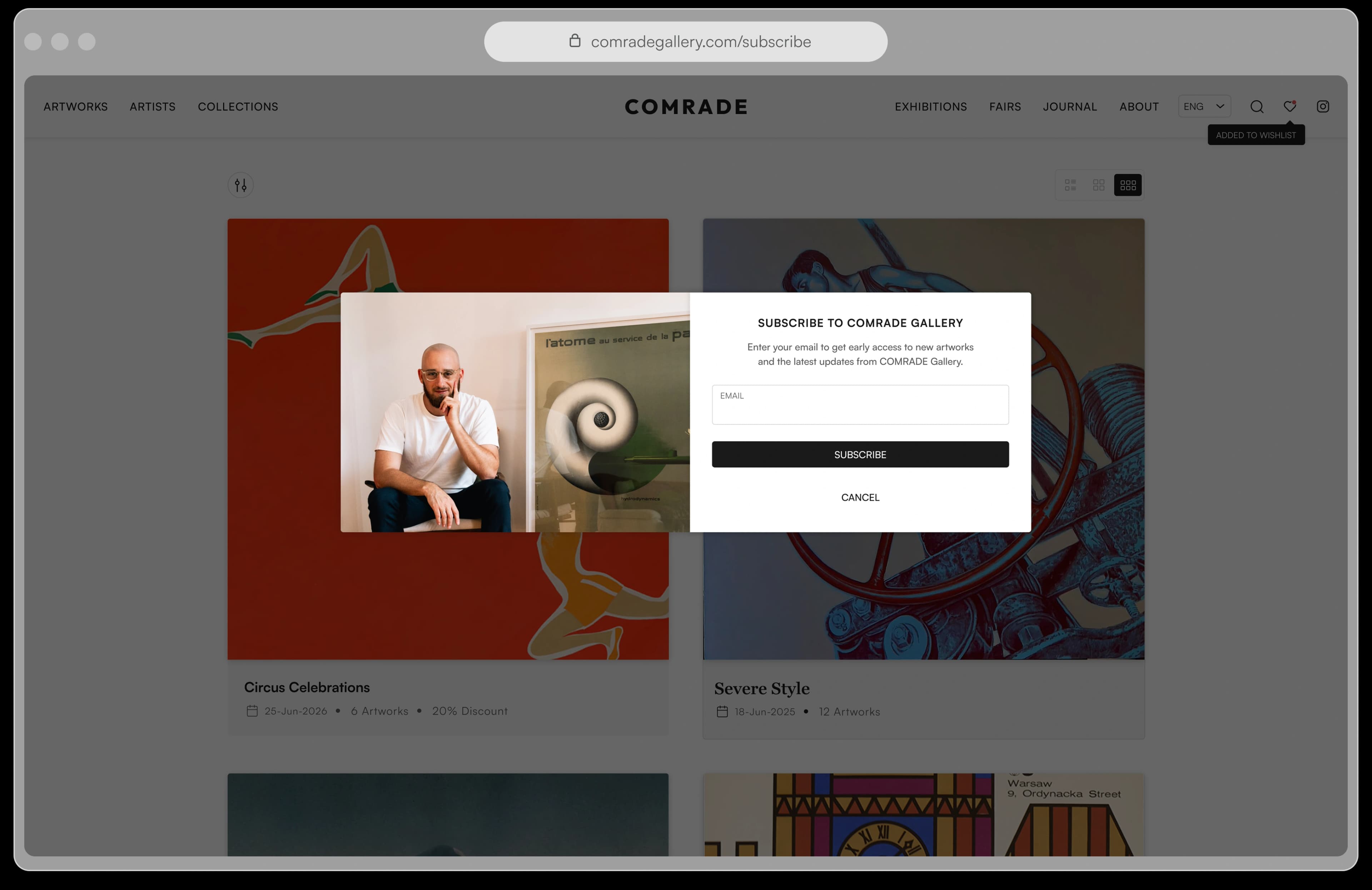 Newsletter signup modal on branded website