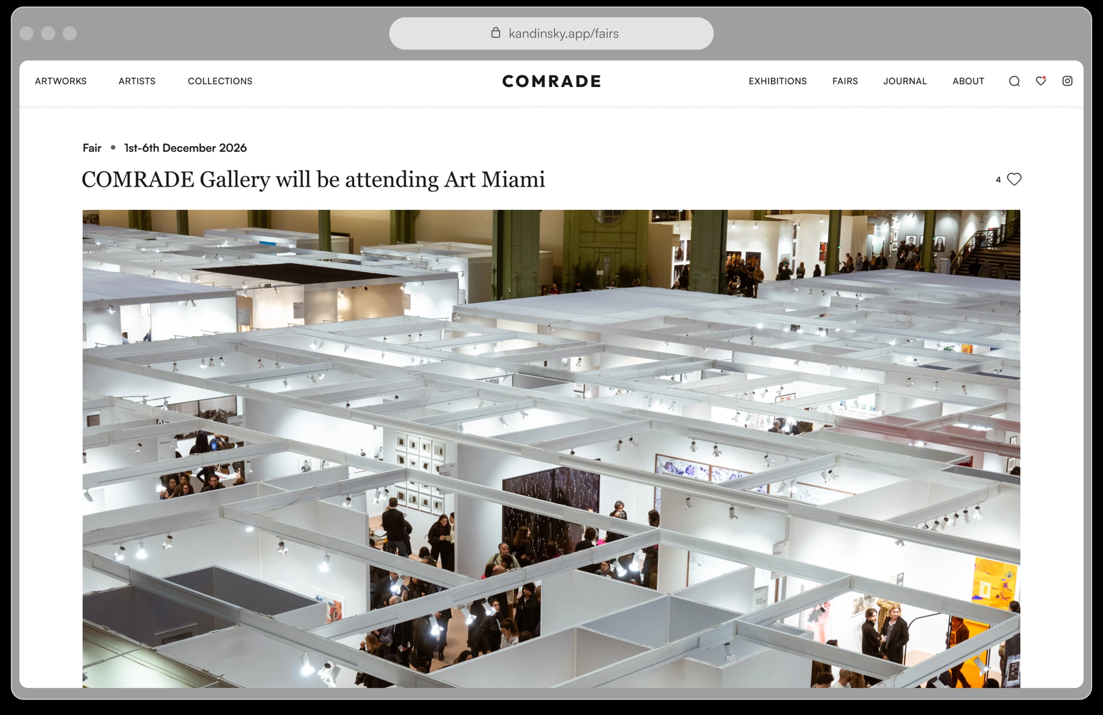 Gallery fair announcement page for Art Miami