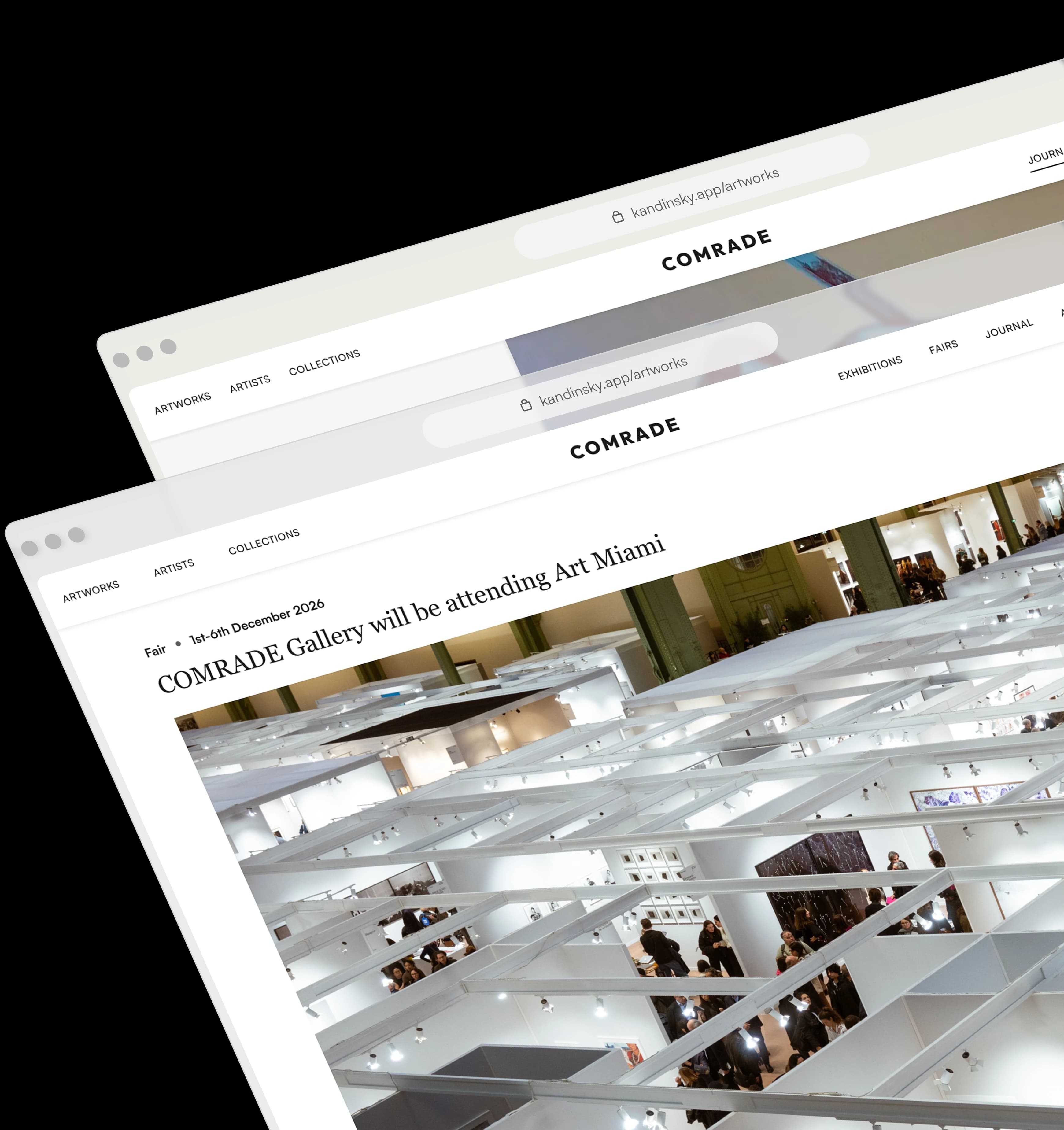 Kandinsky website showing a gallery's fair announcement article