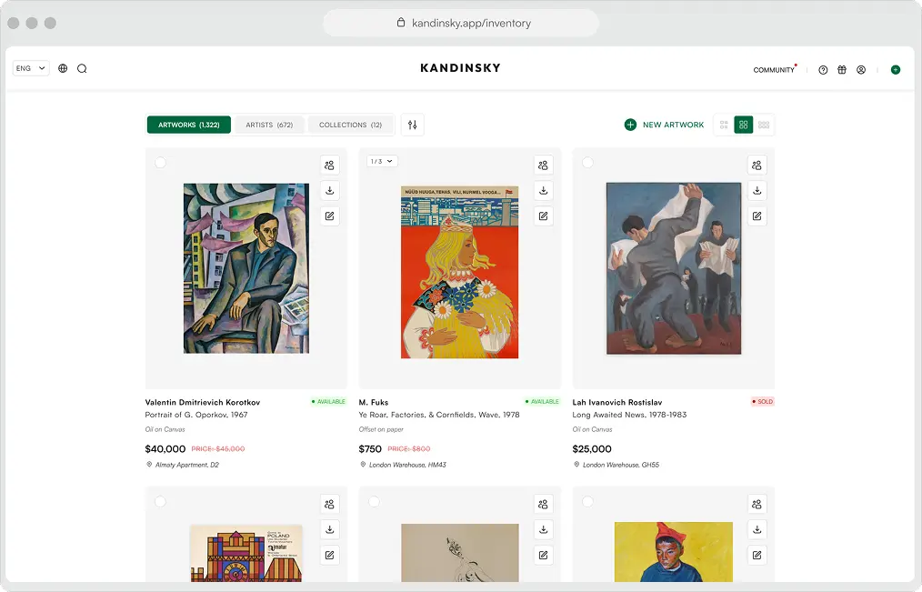 Kandinsky artworks inventory grid