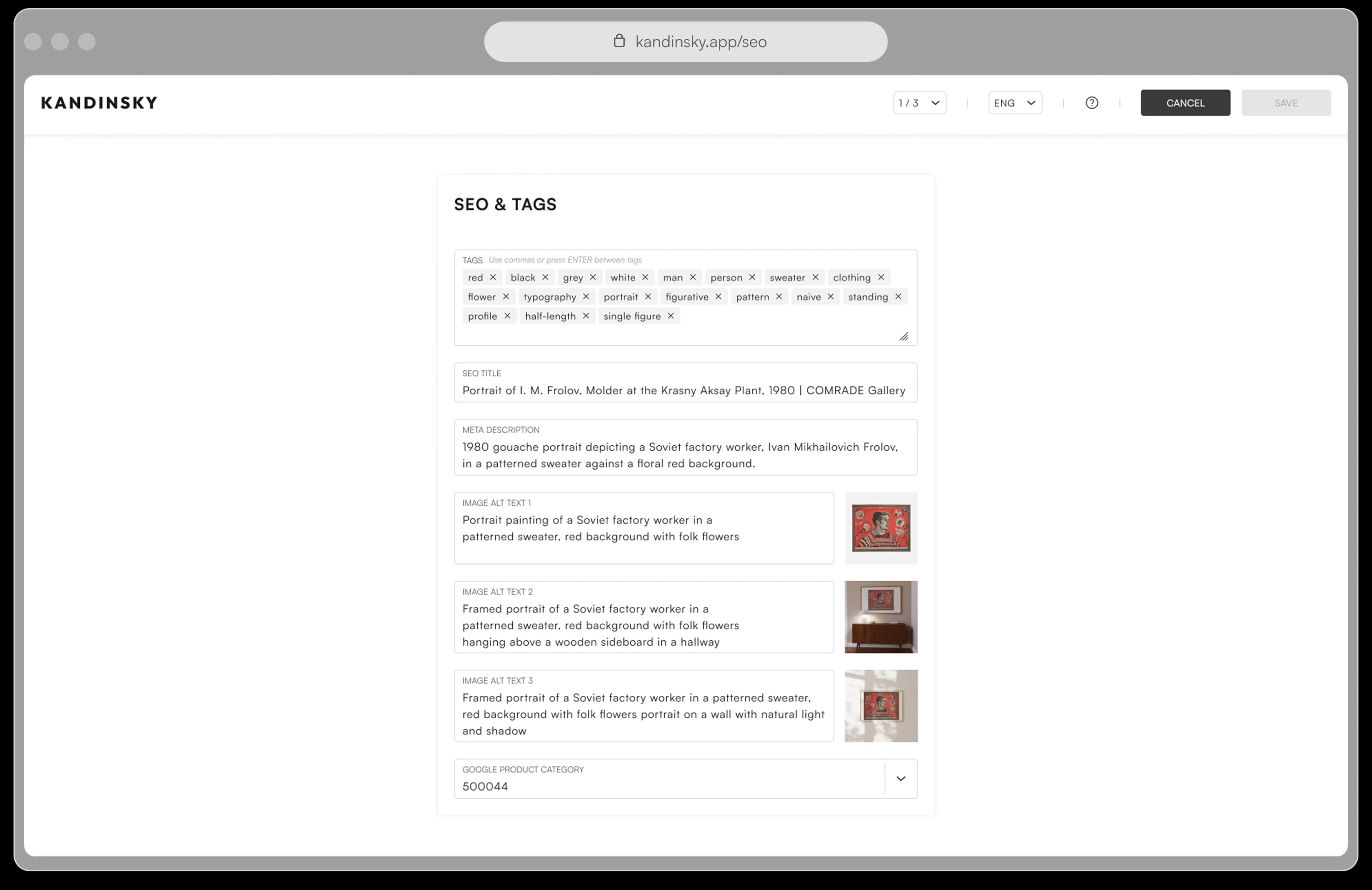 Kandinsky SEO and tags settings